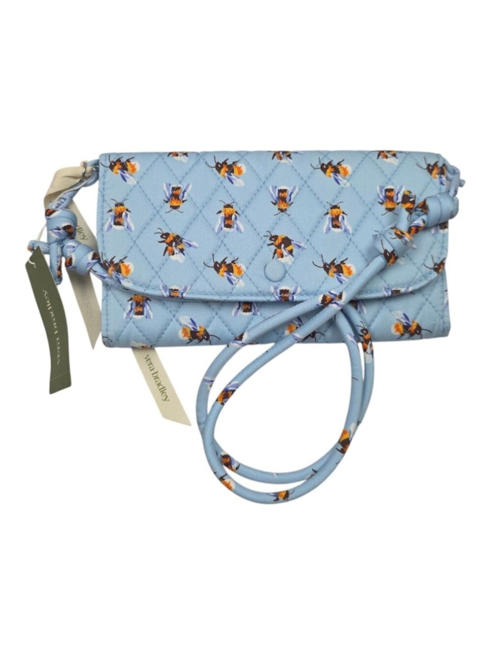 Vera Bradley Wildwood Wallet Crossbody Bee Knees Sky Blue Floral Quilted